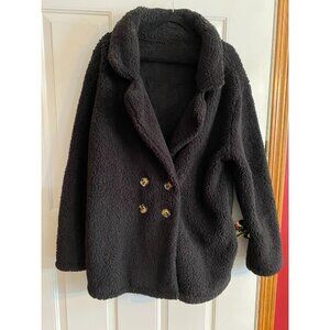 Fuzzy Fleece Coat for Women Teddy Bear Sherpa Black Faux Fur 2xl